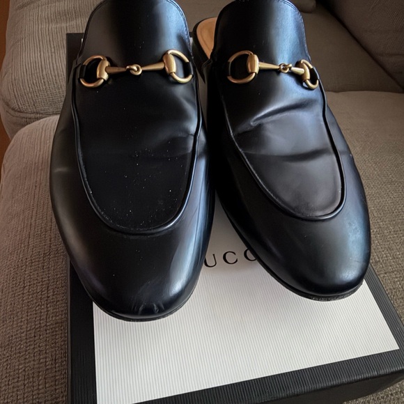 Gucci Shoes - Gucci Black Leather Horsebit Slip-On Mules